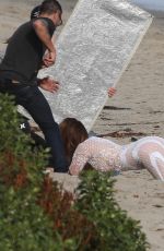 CINDY CRAWFORD on the Set of a Photoshoot in Malibu