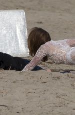 CINDY CRAWFORD on the Set of a Photoshoot in Malibu