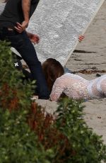 CINDY CRAWFORD on the Set of a Photoshoot in Malibu