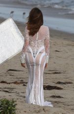 CINDY CRAWFORD on the Set of a Photoshoot in Malibu