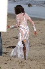 CINDY CRAWFORD on the Set of a Photoshoot in Malibu
