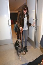 DAKOTA JOHNSON and Her Dog Arrives at Los Angeles International Airport