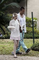 EMMA ROBERTS on the Set of Scream Queens in New Orleans 1903