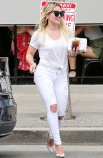HILARY DUFF in White Jeans Out and About in Studio City