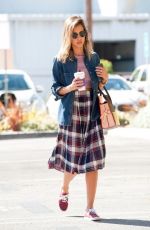 JESSICA ALBA in Long Plaid Skirt Out in Santa Monica