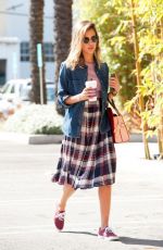 JESSICA ALBA in Long Plaid Skirt Out in Santa Monica