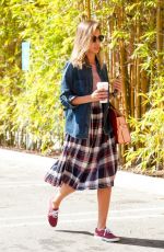 JESSICA ALBA in Long Plaid Skirt Out in Santa Monica