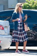 JESSICA ALBA in Long Plaid Skirt Out in Santa Monica
