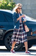 JESSICA ALBA in Long Plaid Skirt Out in Santa Monica