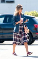 JESSICA ALBA in Long Plaid Skirt Out in Santa Monica