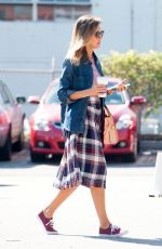 JESSICA ALBA in Long Plaid Skirt Out in Santa Monica