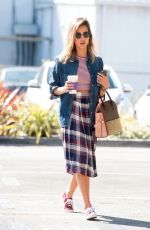 JESSICA ALBA in Long Plaid Skirt Out in Santa Monica