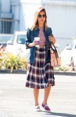 JESSICA ALBA in Long Plaid Skirt Out in Santa Monica