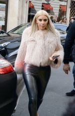 KIM KARDASHIAN in Leather Pants Out and About in Paris