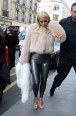KIM KARDASHIAN in Leather Pants Out and About in Paris