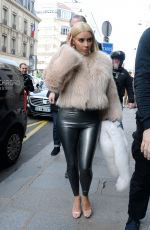 KIM KARDASHIAN in Leather Pants Out and About in Paris