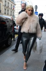 KIM KARDASHIAN in Leather Pants Out and About in Paris