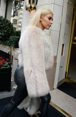 KIM KARDASHIAN in Leather Pants Out and About in Paris