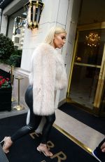 KIM KARDASHIAN in Leather Pants Out and About in Paris