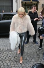 KIM KARDASHIAN in Leather Pants Out and About in Paris