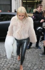 KIM KARDASHIAN in Leather Pants Out and About in Paris