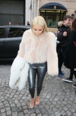 KIM KARDASHIAN in Leather Pants Out and About in Paris