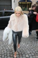 KIM KARDASHIAN in Leather Pants Out and About in Paris