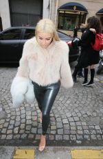 KIM KARDASHIAN in Leather Pants Out and About in Paris