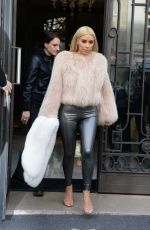 KIM KARDASHIAN in Leather Pants Out and About in Paris