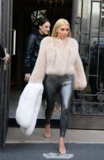 KIM KARDASHIAN in Leather Pants Out and About in Paris