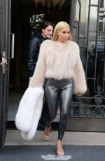 KIM KARDASHIAN in Leather Pants Out and About in Paris
