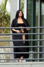 KYLIE JENNER in Cutout Swimsuit on the Set of a Photoshoot in Hollywood