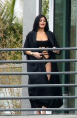KYLIE JENNER in Cutout Swimsuit on the Set of a Photoshoot in Hollywood