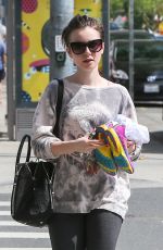 LILY COLLINS in Leggings Leaves a Gym in Eest Hollywood 1703