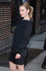 LILY JAMES Arrives at Late Show with David Letterman in New York