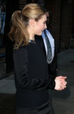 LILY JAMES Arrives at Late Show with David Letterman in New York