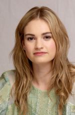 LILY JAMES at Cinderella Press Conference in Beverly Hills
