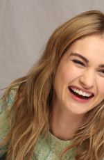 LILY JAMES at Cinderella Press Conference in Beverly Hills