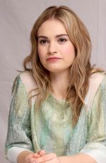 LILY JAMES at Cinderella Press Conference in Beverly Hills