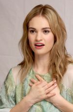 LILY JAMES at Cinderella Press Conference in Beverly Hills