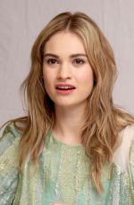 LILY JAMES at Cinderella Press Conference in Beverly Hills