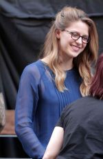 MELISSA BENOIST on the Set of Supergirl in Los Angeles
