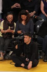 PHOEBE TONKIN and and Paul Wesley at LA Lakers Game
