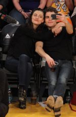 PHOEBE TONKIN and and Paul Wesley at LA Lakers Game