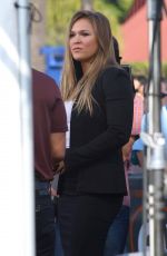 RONDA ROUSEY on the Set of Extra in Los Angeles