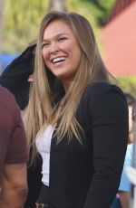 RONDA ROUSEY on the Set of Extra in Los Angeles
