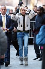 SIENNA MILLER Outside of Cabaret on Broadway in New York