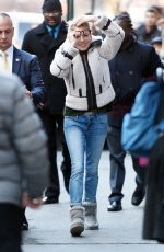 SIENNA MILLER Outside of Cabaret on Broadway in New York
