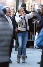 SIENNA MILLER Outside of Cabaret on Broadway in New York