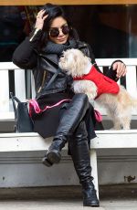 VANESSA HUDGENS Playing with Her Dog in New York